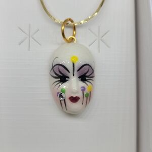 Vintage Fancy Faces New OrleansHand Painted Porcelain Mardi Gras Mask Pendant